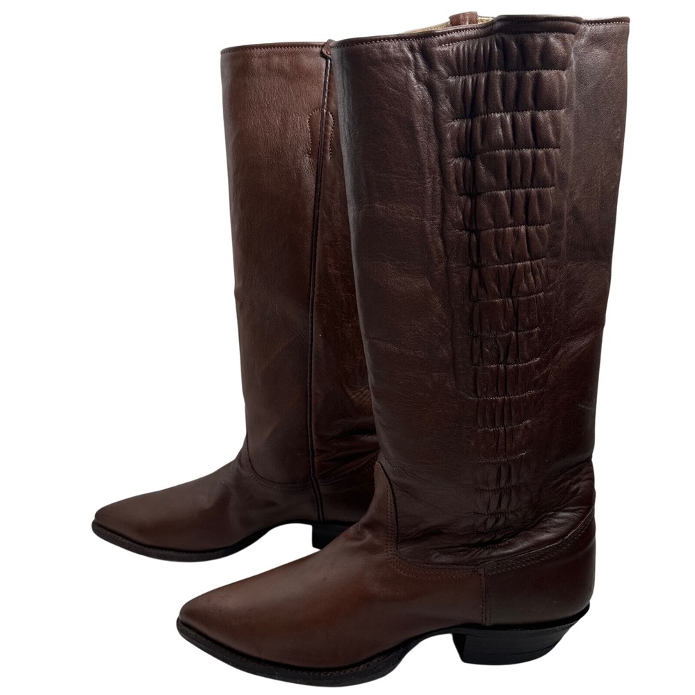 Nocona Boots Women's Brown Leather Ruched Tall Western Cowboy Boots 7 C 3562 VTG